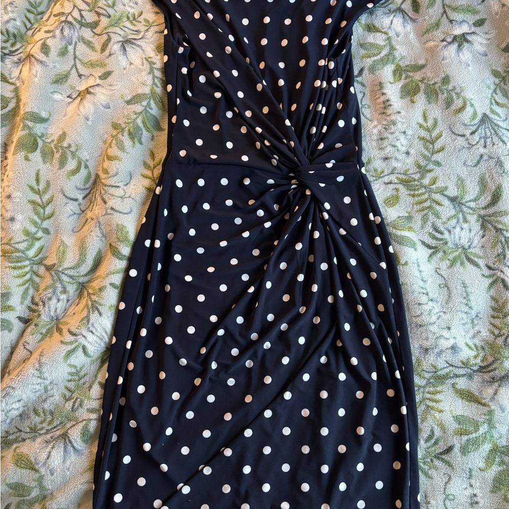 Vintage Ralph Lauren Navy Polka Dot Midi Dress